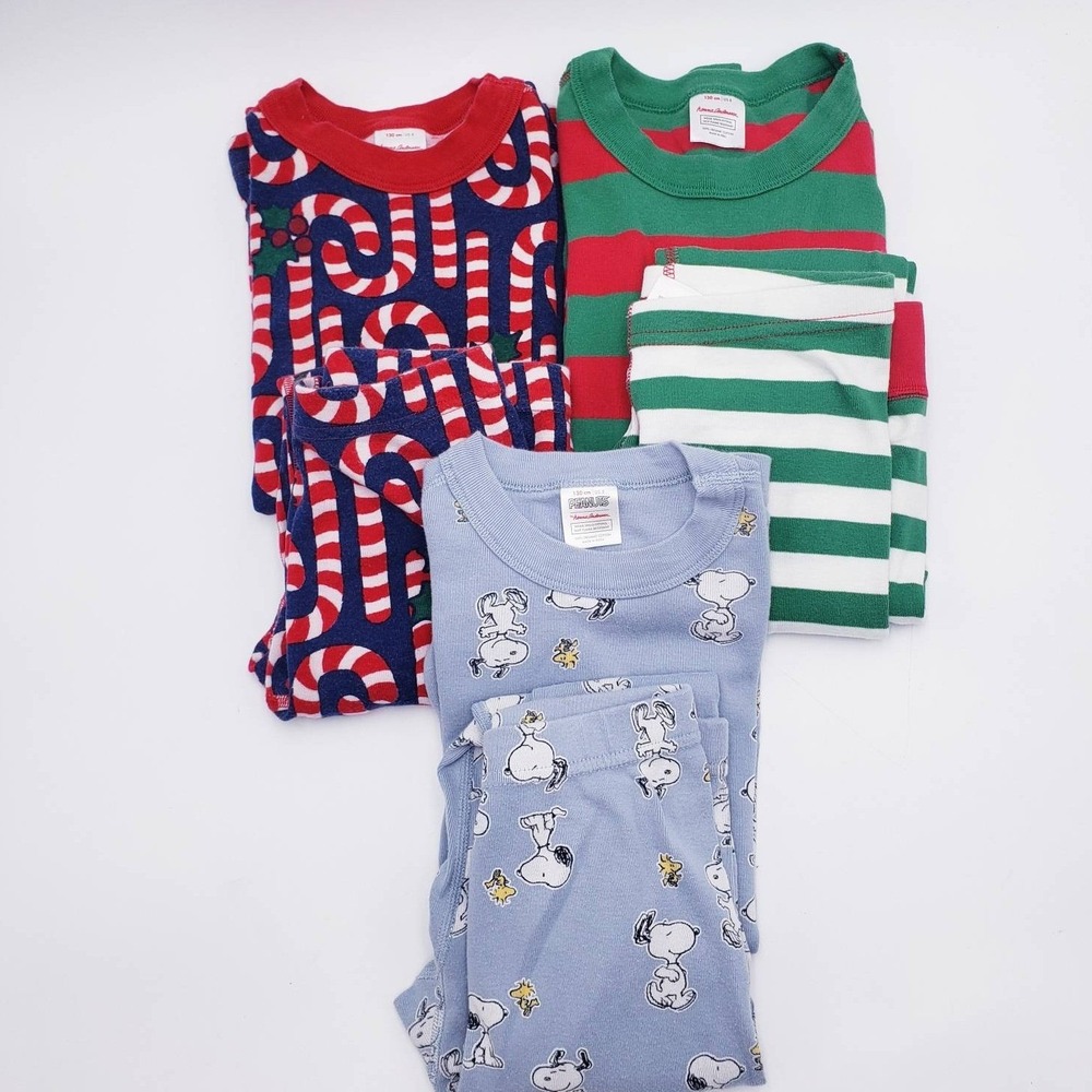 Hanna Andersson Pajama Set Lot Snoopy Candy Cane Holiday  Stripes Size 8
